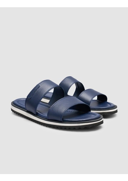 %100 Hakiki Deri Lacivert Bantlı Erkek Terlik fiyatları