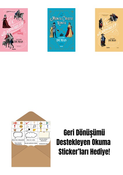 Üç Silahşörler 3 - Bragelonne Vikontu + Monte Cristo Kontu + Üç Silahşörler (Ciltli) + Okuma Sticker'ları