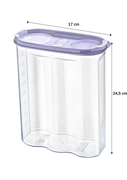 2 Kapaklı Ölçekli Erzak Kuru Gıda Saklama Kutusu Kabı 2,4 Litre
