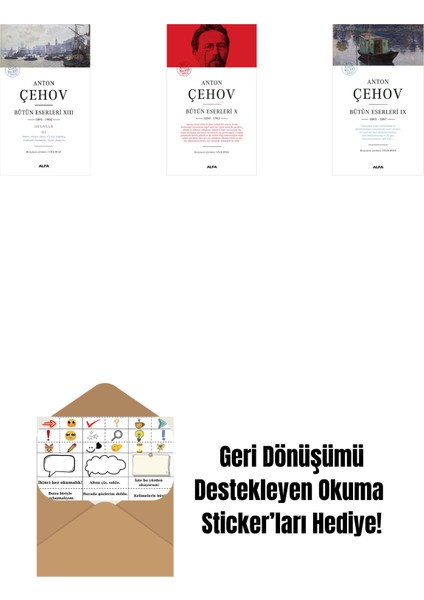 Anton Çehov Bütün Eserleri 13 + Anton Çehov Bütün Eserleri 10 (Ciltli) + Anton Çehov Bütün Eserleri 9 + Okuma Sticker'ları