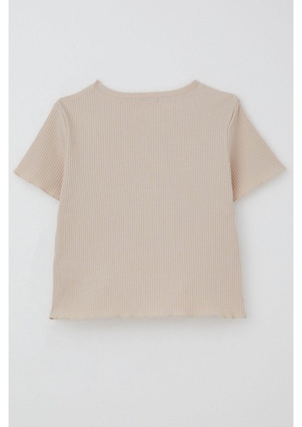 Kız Çocuk Tişört Tül Çiçek Armalı Boncuk Aksesuarlı Kemer Boy 8-14 Yaş, Bej fiyatları