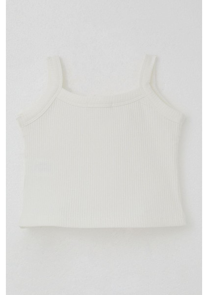 Kız Çocuk Askılı Crop Tişört Fırfır Detaylı 8-14 Yaş, Ekru fiyatları