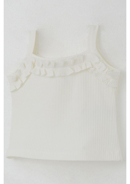 Kız Çocuk Askılı Crop Tişört Fırfır Detaylı 8-14 Yaş, Ekru modelleri