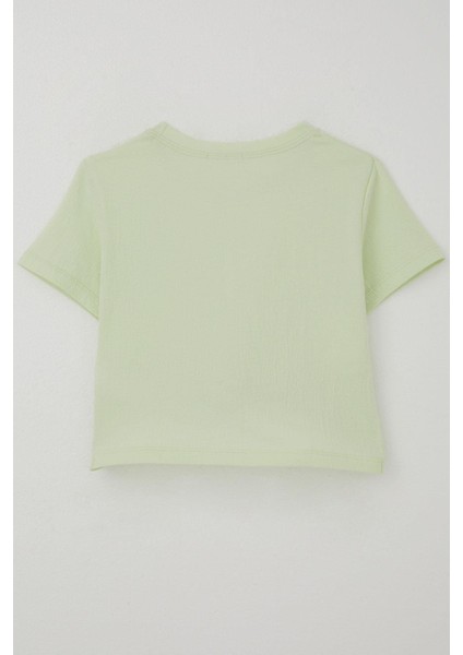 Kız Çocuk Tişört Armalı Göbek Kısmı Dekolte Detaylı 9-16 Yaş, Su Yeşili fiyatları