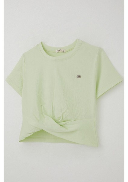 Kız Çocuk Tişört Armalı Göbek Kısmı Dekolte Detaylı 9-16 Yaş, Su Yeşili modelleri