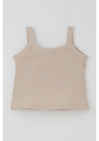 Kız Çocuk Askılı Crop Tişört Fırfır Detaylı 8-14 Yaş, Bej fiyatları