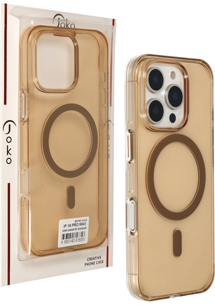 Joko iPhone 16 Pro Max Gleam Pc Sert Magsafe Kılıf - Şeffaf-Gold