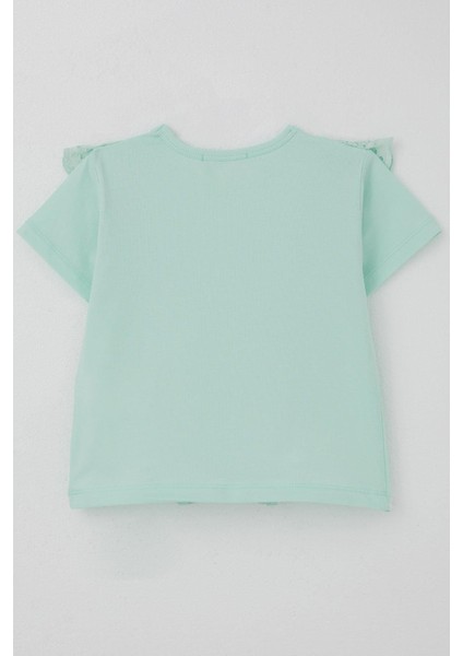 Kız Çocuk Tişört Güpürlü Çiçekleri Nakışlı 1.5-5 Yaş, Su Yeşili indirimleri