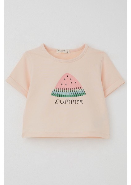 Kız Çocuk Şortlu Takım Yaz Temalı Karpuz Dilimi Baskılı 3-8 Yaş, Pudra fiyatları