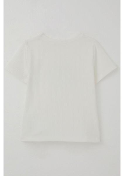 Kız Çocuk Tişört Taş Detaylı Kalp Baskılı 8-14 Yaş, Ekru fiyatları