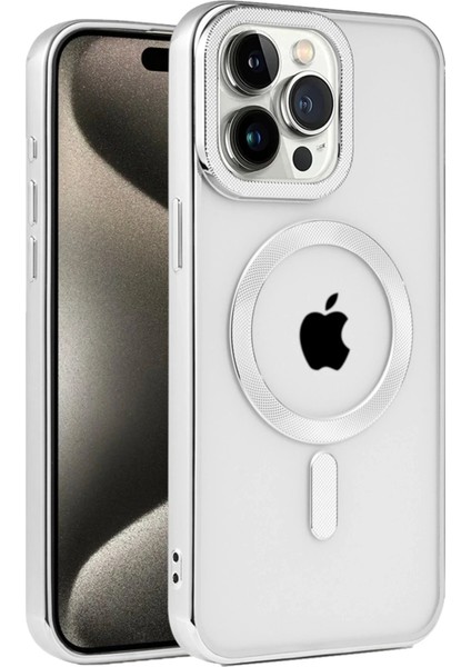 Newface iPhone 15 Pro Max Kılıf Kronos Magsafe Kapak - Gümüş