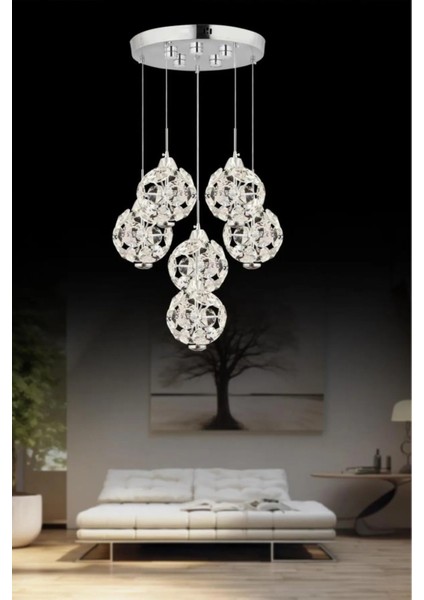 Istanbul Avize Dali 6'lı Gümüş Kumandalı 3 Renk Ledli Modern LED Avize