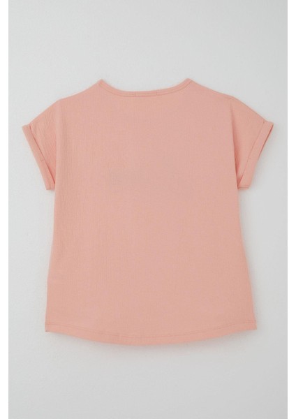 Kız Çocuk Tişört Sevgi Temalı Yazı Baskılı Simli 9-14 Yaş, Somon fiyatları