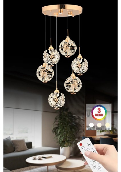 Istanbul Avize Dali 6'lı Gold Kumandalı 3 Renk Ledli Modern LED Avize