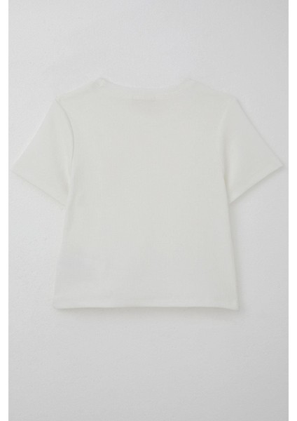 Kız Çocuk Tişört Çiçek Aksesuarlı Inci Detaylı 9-14 Yaş, Ekru fiyatları