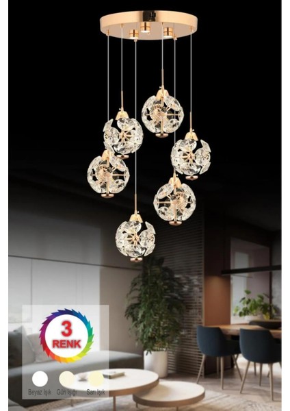 Istanbul Avize Dali 6'lı Gold Kumandalı 3 Renk Ledli Modern LED Avize fırsatları