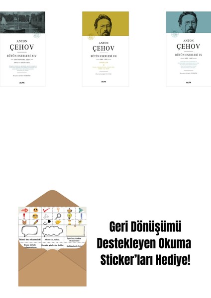 Anton Çehov Bütün Eserleri 14 + Anton Çehov Bütün Eserleri 12 (Ciltli) + Anton Çehov Bütün Eserleri 9 (Ciltli) + Okuma Sticker'ları