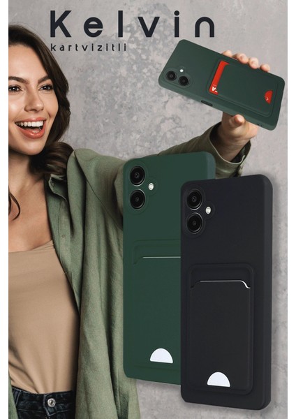 Newface Samsung Galaxy A16 5g Kılıf Kelvin Kartvizitli Silikon - Koyu Yeşil