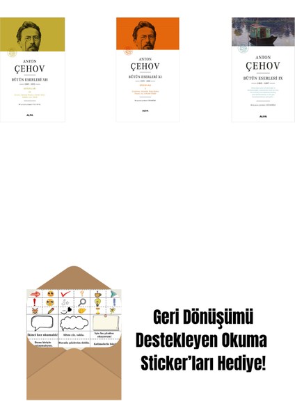 Anton Çehov Bütün Eserleri 12 (Ciltli) + Anton Çehov Bütün Eserleri 11 (Ciltli) + Anton Çehov Bütün Eserleri 9 + Okuma Sticker'ları
