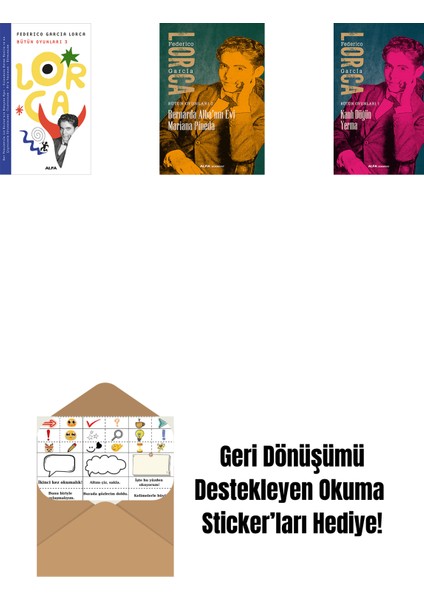 Lorca Bütün Oyunları 3 + Bernarda Alba’nın Evi Mariana Pineda + Kanlı Düğün Yerma + Okuma Sticker'ları