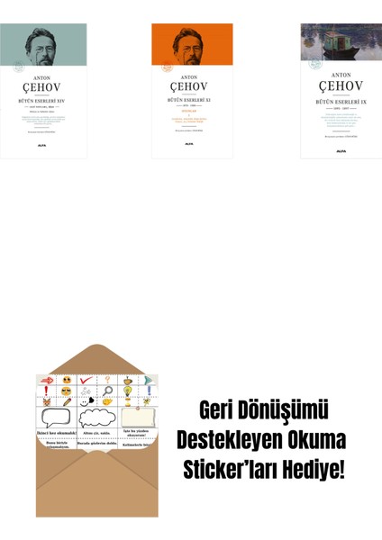 Anton Çehov Bütün Eserleri 14 (Ciltli) + Anton Çehov Bütün Eserleri 11 (Ciltli) + Anton Çehov Bütün Eserleri 9 + Okuma Sticker'ları