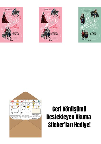 Üç Silahşörler 3 - Bragelonne Vikontu + Üç Silahşörler 3 - Bragelonne Vikontu (Ciltli) + Üç Silahşörler Yirmi Yıl Sonra (Ciltli) + Okuma Sticker'ları