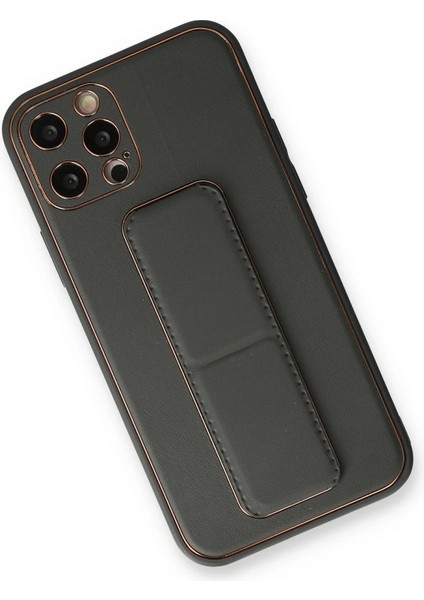 Newface iPhone 12 Pro Max Kılıf Coco Deri Standlı Kapak - Füme