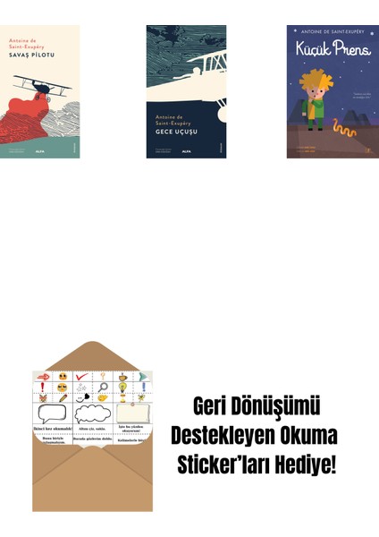 Savaş Pilotu + Gece Uçuşu + Küçük Prens (Ciltli) - Büyük Boy + Okuma Sticker'ları