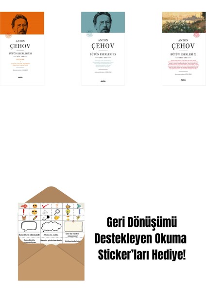 Anton Çehov Bütün Eserleri 11 (Ciltli) + Anton Çehov Bütün Eserleri 9 (Ciltli) + Anton Çehov Bütün Eserleri 10 + Okuma Sticker'ları
