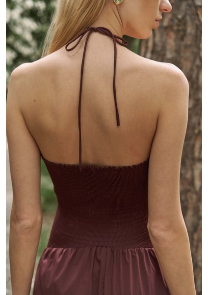 Elisa Gül Detay Bordo Uzun Elbise indirimleri