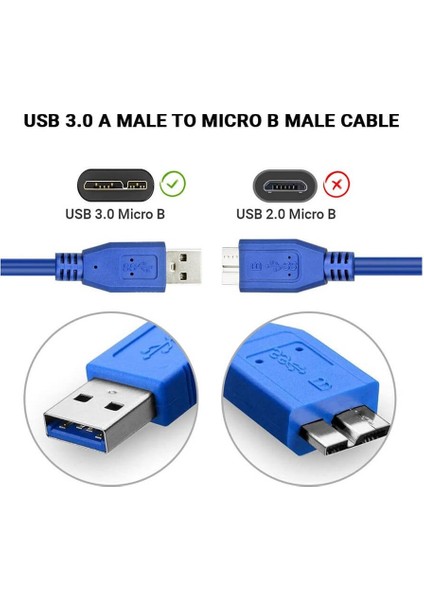 30CM - USB 3.0 HDD Harddisk Kablosu - USB 3.0 A Erkek To Micro B Erkek Kablo