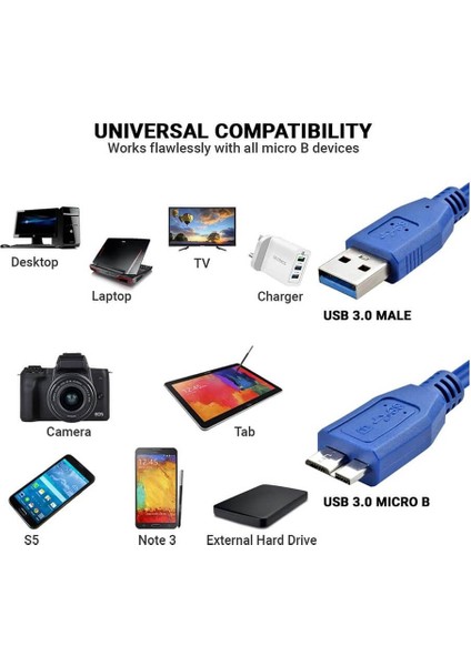 30CM - USB 3.0 HDD Harddisk Kablosu - USB 3.0 A Erkek To Micro B Erkek Kablo