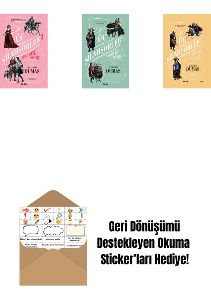 Üç Silahşörler 3 - Bragelonne Vikontu (Ciltli) + Üç Silahşörler Yirmi Yıl Sonra (Ciltli) + Üç Silahşörler (Ciltli) + Okuma Sticker'ları