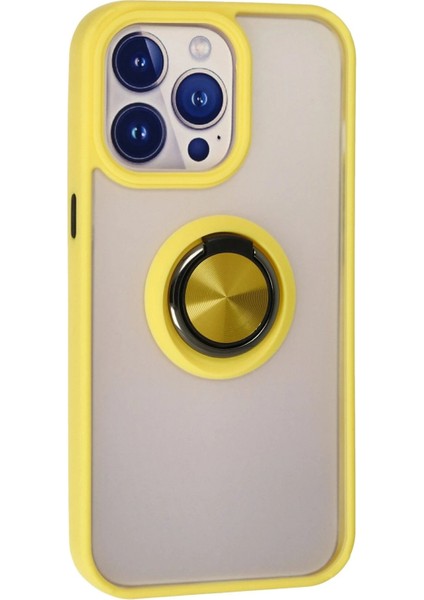 Newface iPhone 15 Pro Max Kılıf Montreal Yüzüklü Silikon Kapak - Sarı