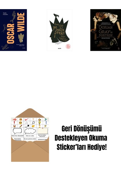Oscar Wilde - Toplu Öyküler (Ciltli) + Mutlu Prens + Dorian Gray'in Portresi (Ciltli) + Okuma Sticker'ları
