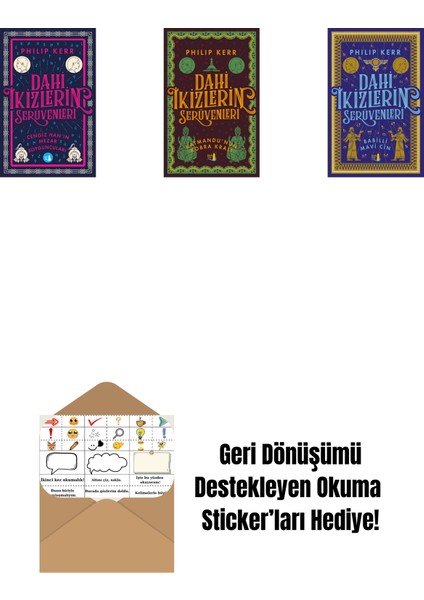 Dahi Ikizlerin Serüvenleri - Cengiz Han’ın Mezar Soyguncuları + Dahi Ikizlerin Serüvenleri - Katmandu'nun Kobra Kralı + Dahi Ikizlerin Serüvenleri - Babilli Mavi Cin + Okuma Sticker'ları