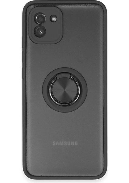 Newface Samsung Galaxy A03 Kılıf Montreal Yüzüklü Silikon Kapak - Siyah