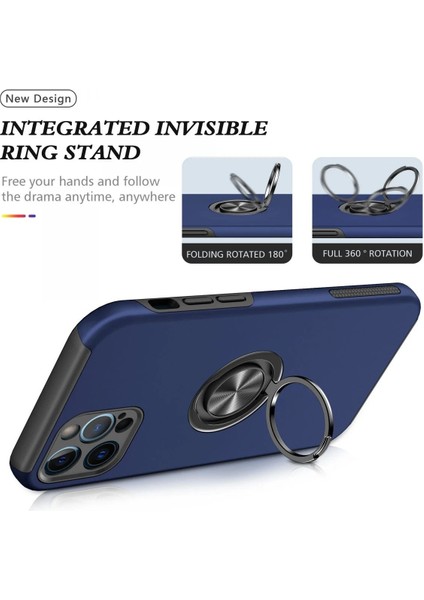 Newface iPhone 12 Pro Kılıf Elit Yüzüklü Kapak - Lacivert