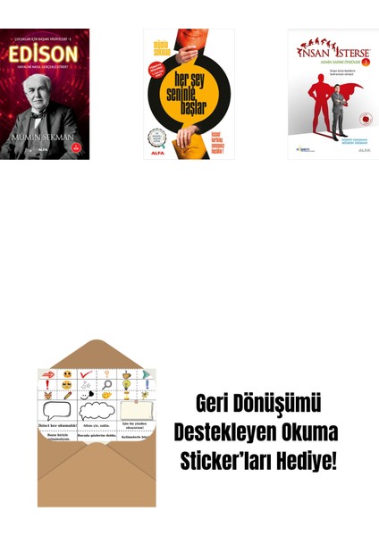 Edison + Her Şey Seninle Başlar + Insan Isterse - Azmin Zaferi Öyküleri 5 + Okuma Sticker'ları
