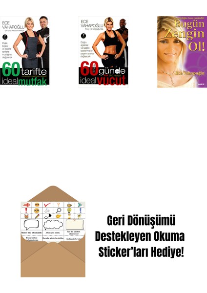 60 Tarifte Ideal Mutfak + 60 Günde Ideal Vücut + Bugün Zengin Ol ! + Okuma Sticker'ları