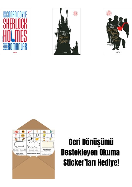 Sherlock Holmes - Bütün Romanlar (Ciltli) + Tekinsiz Öyküler + Sherlock Holmes - Korku Vadisi + Okuma Sticker'ları