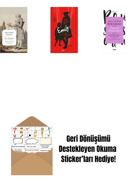 Üç Söylev + Emile Ya Da Eğitim Üzerine (Ciltli) + Toplum Sözleşmesi + Okuma Sticker'ları