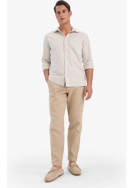 %100 Pamuk Yazlık Jogger Pantolon Regular Fit Normal Kesim Keten Görünümlü Düz Paça Cepli B4138AX25SP