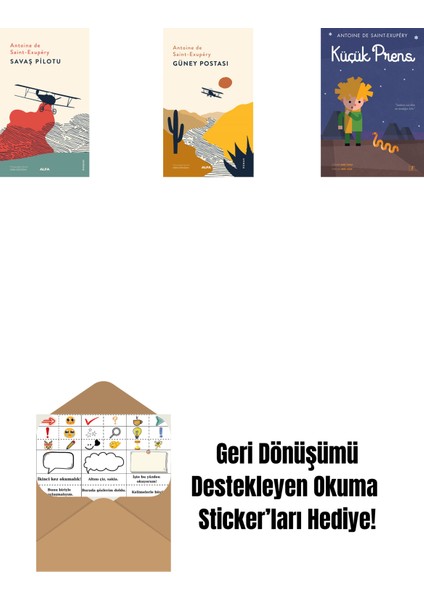 Savaş Pilotu + Güney Postası + Küçük Prens (Ciltli) - Büyük Boy + Okuma Sticker'ları