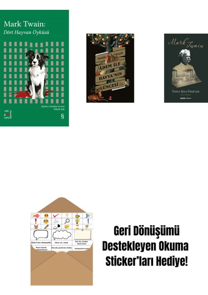 Everest Açıkhava 41 - Dört Hayvan Öyküsü + Adem ile Havva’nın Güncesi + Toplu Kısa Öyküler (Ciltli) + Okuma Sticker'ları