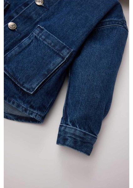 Erkek Bebek Kapüşonlu Cepli Düğmeli Jean Ceket E0285A525SP fırsatları