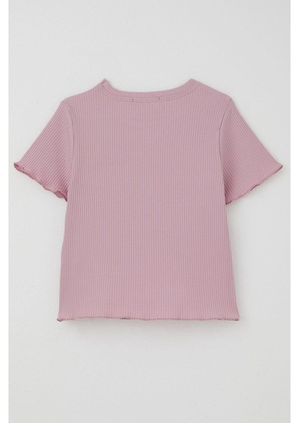 Kız Çocuk Tişört Tül Çiçek Armalı Boncuk Aksesuarlı Kemer Boy 8-14 Yaş, Lila fiyatları