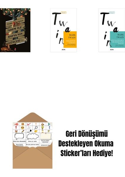 Adem ile Havva’nın Güncesi + Esrarengiz Yabancı + Çifte Kavrulmuş Bir Dedektiflik Öyküsü + Okuma Sticker'ları