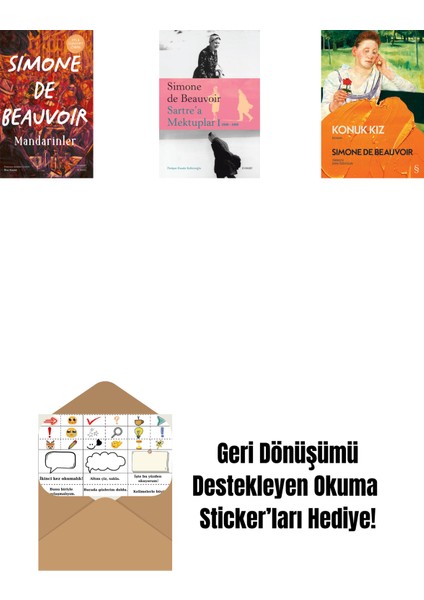Mandarinler (Ciltli) + J. P. Sartre Ile Söyleşiler + Nelson Algren'e Aşk Mektupları + Okuma Sticker'ları