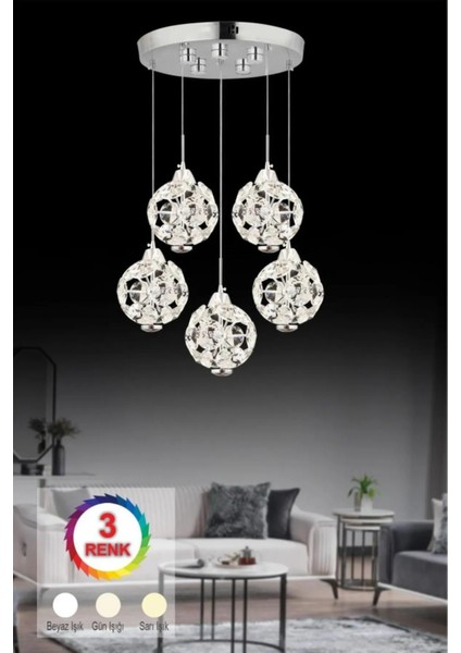 Istanbul Avize Dali 5'li Gümüş Kumandalı 3 Renk Ledli Modern LED Avize